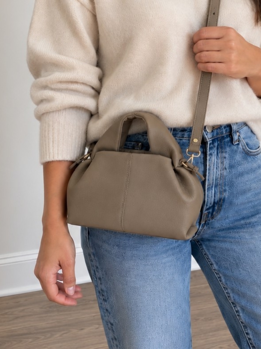 NWOT Mini Dumpling Taupe Crossbody Bag